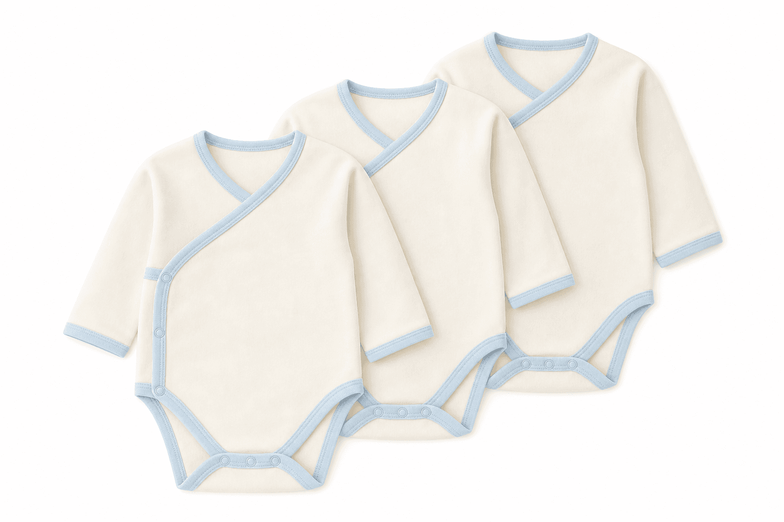 Cloud-Trim Kimono Bodysuits, 3-Piece Size Pack