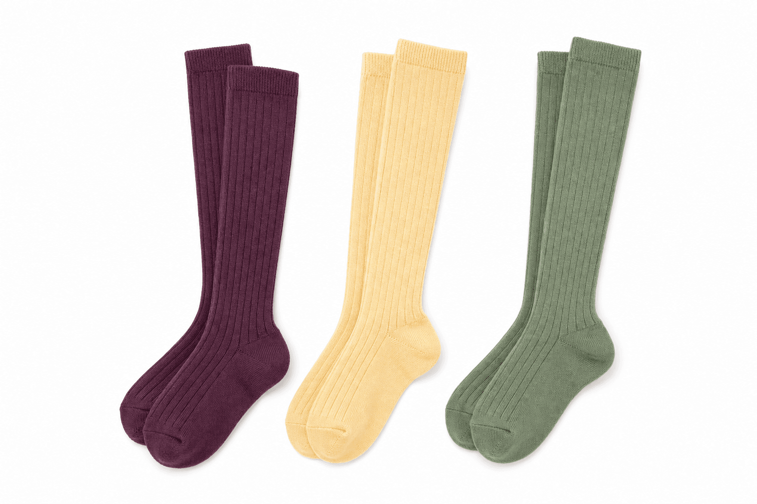 Ribbed Knee-High Sock Trios, 8-Set Pack